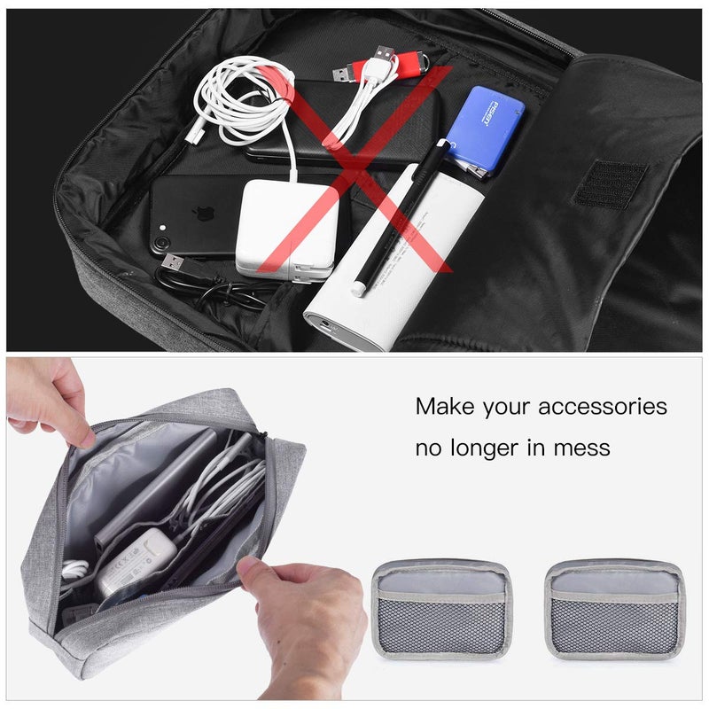 imComor Portable Electronics Accessories Storage Bag, 2PCS Big + Small Carrying Case Travel Cable Organizer Cosmetic Bag Pouch Compatible Hard Drive, Power Bank, Mouse, Laptop Charger, Cellphone, Gray - Image 5